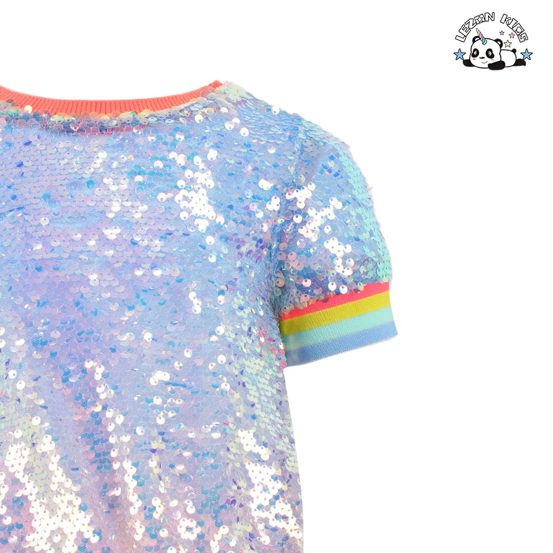 LEZONKIDS - Customizable New Product Explosion Custom Colorful Sequin Short Sleeve Tutu Dresses for Girls Kids